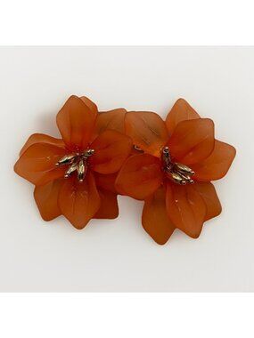 NWT Chicos Orange Plastic Hibiscus Flower Earrings Large Statement